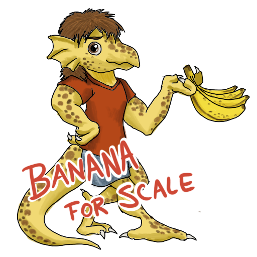 a yellow kobold with bananas and their catchphrase captioned on.