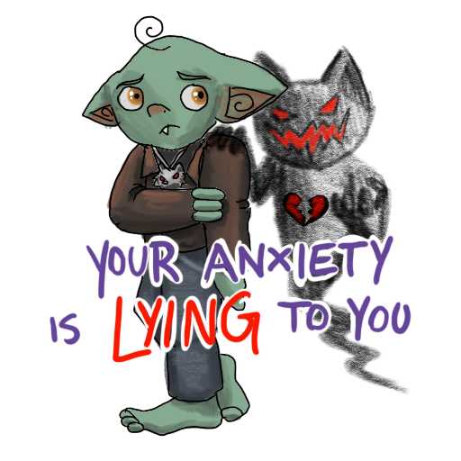 a nervous goblin with a broken-hearted ghost, and his catchphrase captioned on.