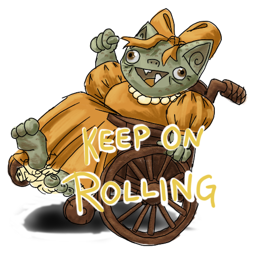a goblin in a wheelchair, having an amazing time, with her catchphrase captioned on.