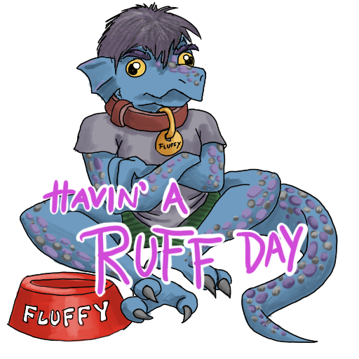 a mildly annoyed kobold with a collar, and his catchphrase captioned on.