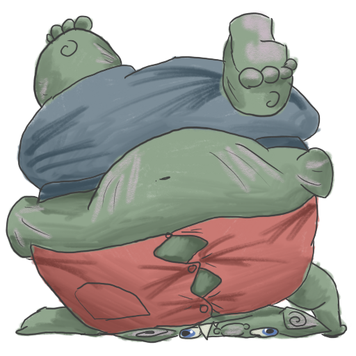 the fattest possible goblin, upside-down because he cannot walk