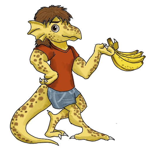 a yellow kobold with bananas