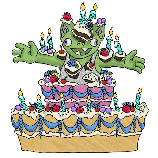 a goblin popping out of a cake