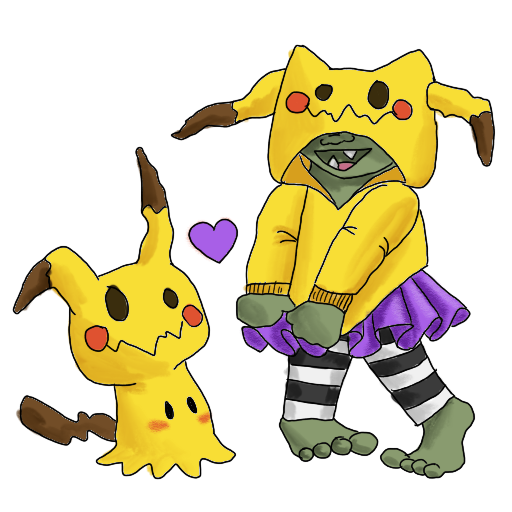 a goblin and a mimikyu dressed alike