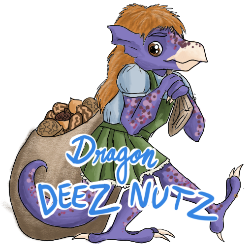 a kobold dragging a bag of mixed nuts, with 'DRAGON DEEZ NUTS' captioned on.