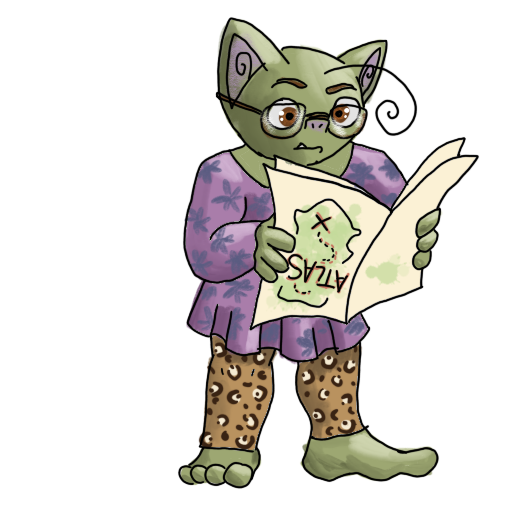 a goblin holding a map upside-down