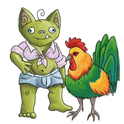 a goblin with a rooster