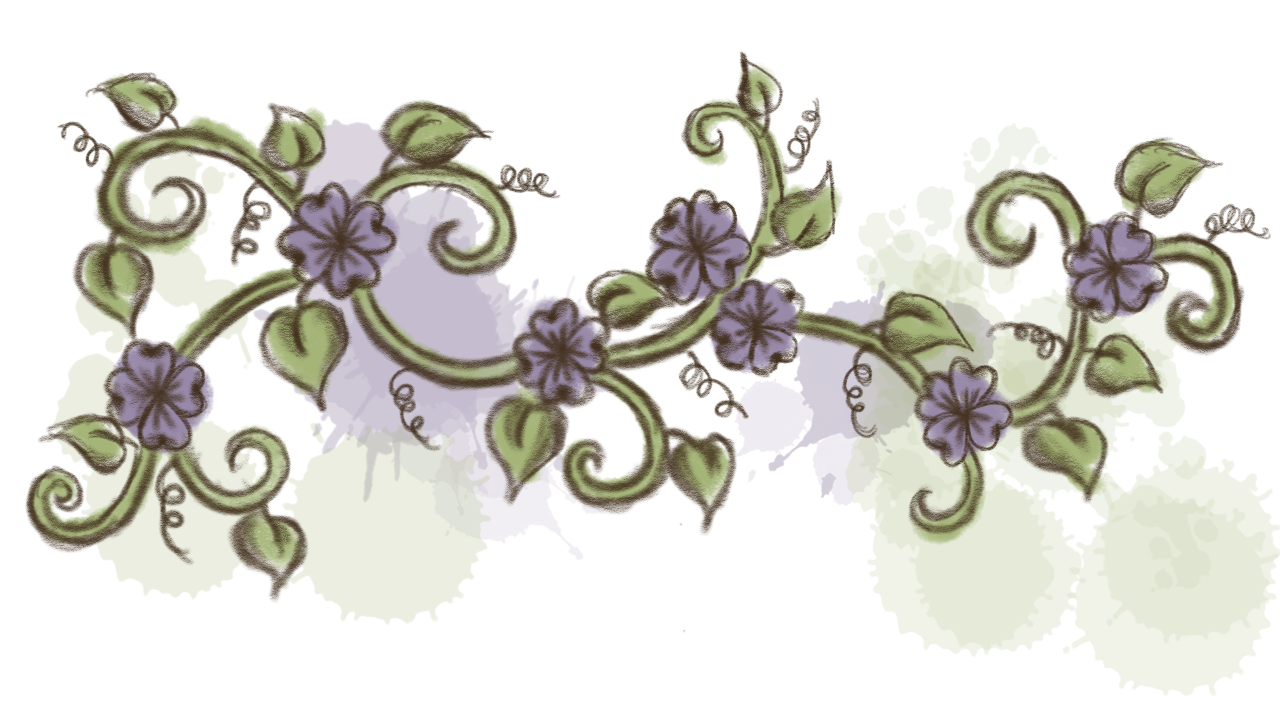 a curling vine with purple flowers, used as a page divider.
