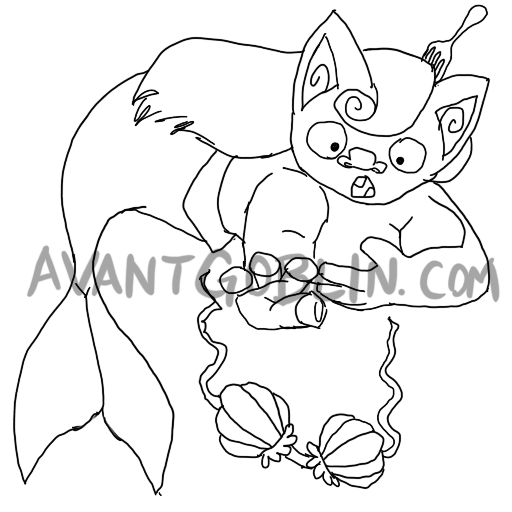 line art of a mer-goblin with a clamshall bra that has escaped