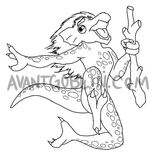 line art of a screaming kobold with a stick