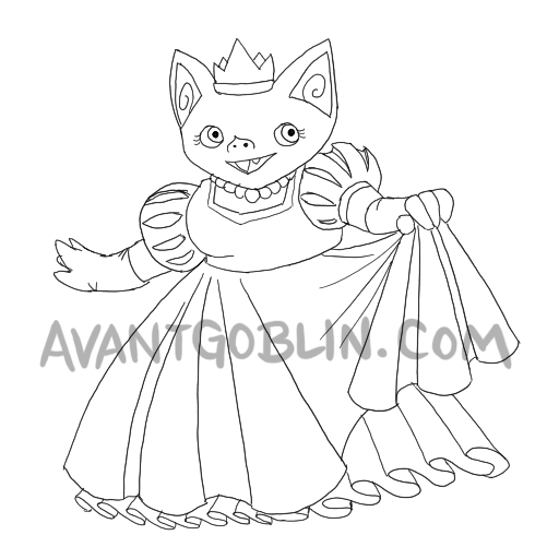 line art of a fancy princess goblin