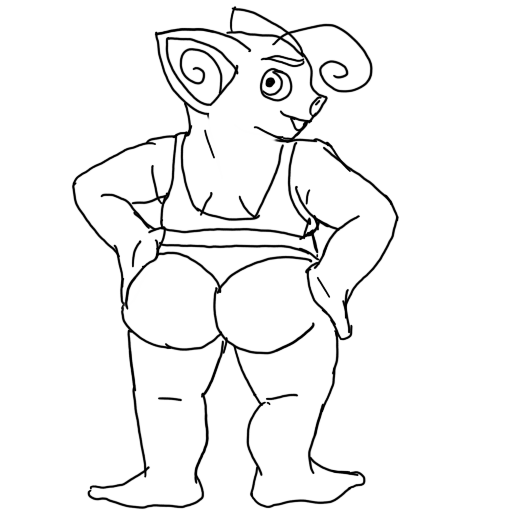 line art of a posing, curvy goblin from behind