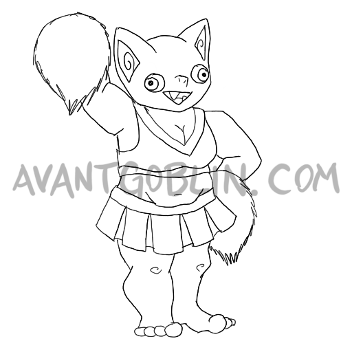 line art of a cheerleader goblin with pompoms