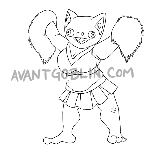 line art of a cheerleader goblin with pompoms