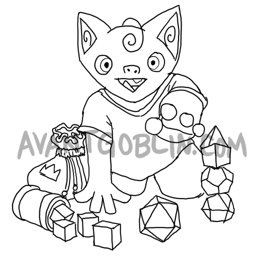  line art of a goblin reaching for dice