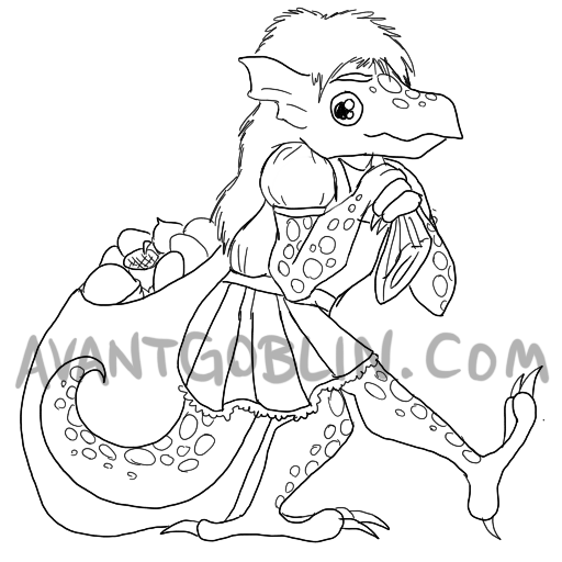 line art of a kobold dragging a bag of mixed nuts