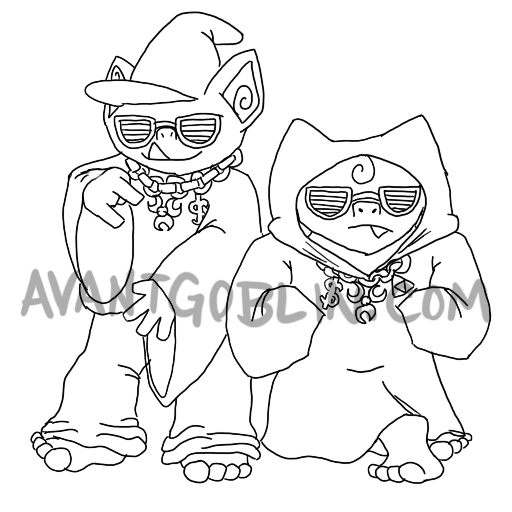 line art of two goblins with wizard robes and rapper chains