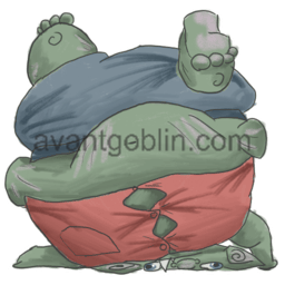 a sticker of the fattest possible goblin, upside-down because he cannot walk