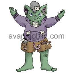 a sticker of a goblin wearing a purple hoodie full of possums