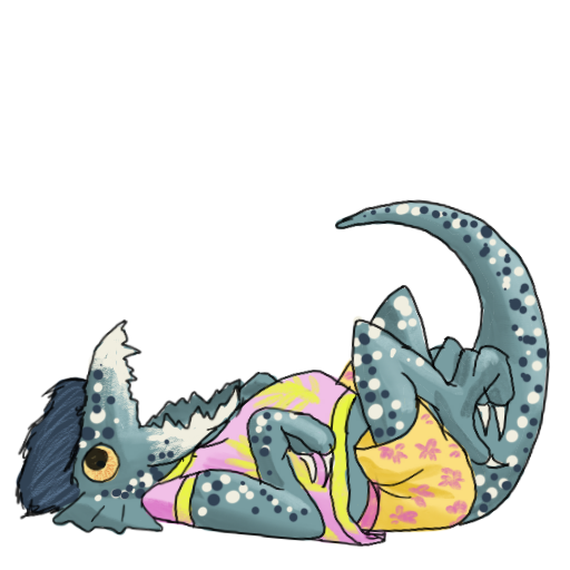 a sticker of a screaming kobold lying on their back