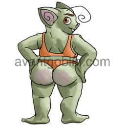 a sticker of a posing, curvy goblin from behind