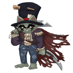 a sticker of a grim goblin wearing a shredded outfit and incredible eyeliner