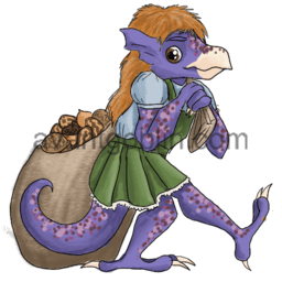 a sticker of a kobold dragging a bag of mixed nuts