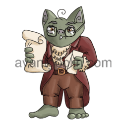 a sticker of a old-timey goblin squinting through glasses at a paper