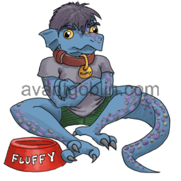 a sticker of a mildly annoyed kobold with a collar