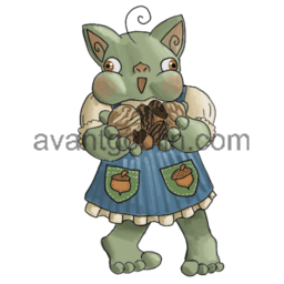 a sticker of a goblin, holding nuts, mouth full of more nuts