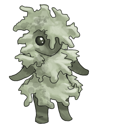 a sticker of a creature made of lichen, doing a catwalk pose.