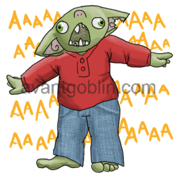 a sticker of a goblin in a red shirt and jeans, yelling, captioned "AAAAAAAAAAAAAAAAAAAAAAAAAAAAAAAAAA"