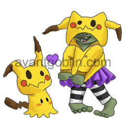 a sticker of a goblin and a mimikyu dressed alike