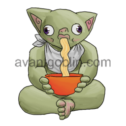 a sticker of a goblin slurping noodles from a bowl