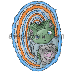 a sticker of a goblin peering through an infinite Portal