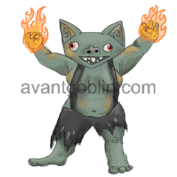 a sticker of a goblin smiling maniacally and holding up fire in her bare fists