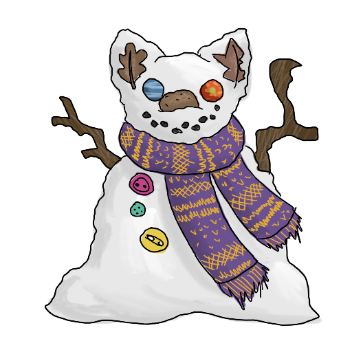 a sticker of a suspiciously goblin-shaped snow sculpture.