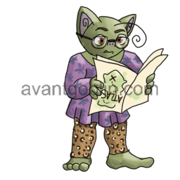 a sticker of a goblin holding a map upside-down