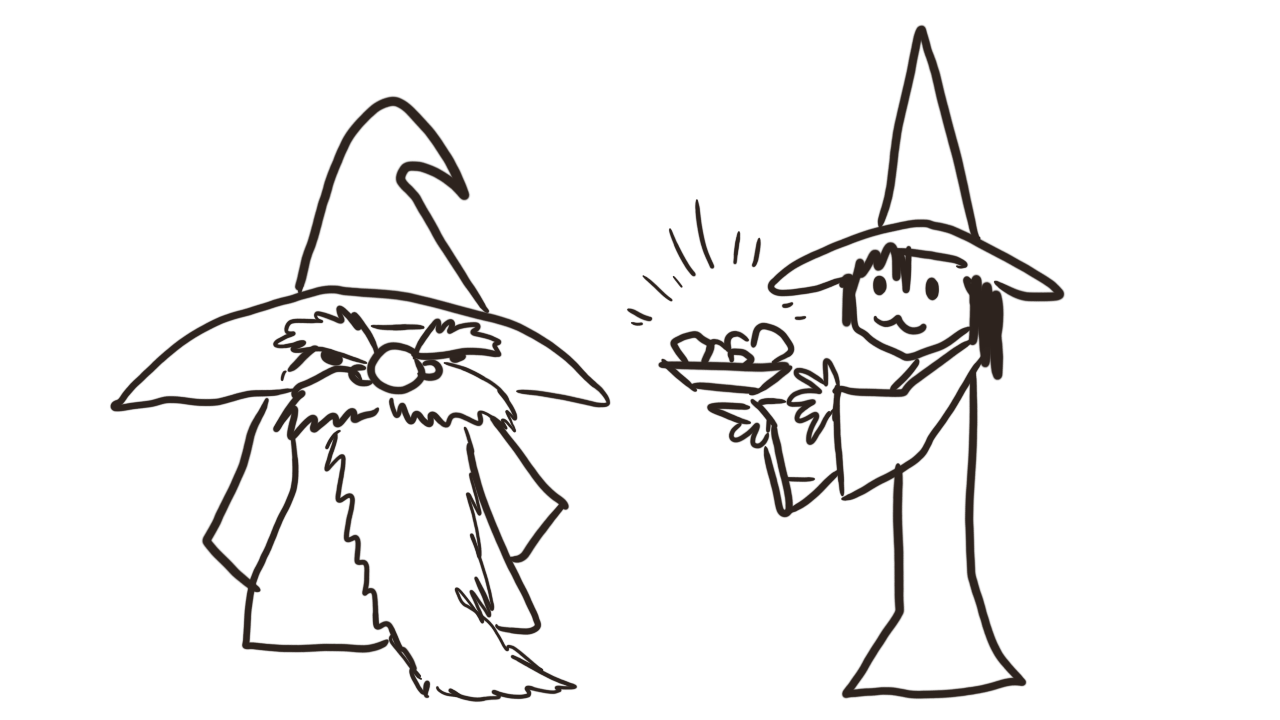 More sepia ink scribbles; Nina offers Merle a glowing plate of what is presumably food.