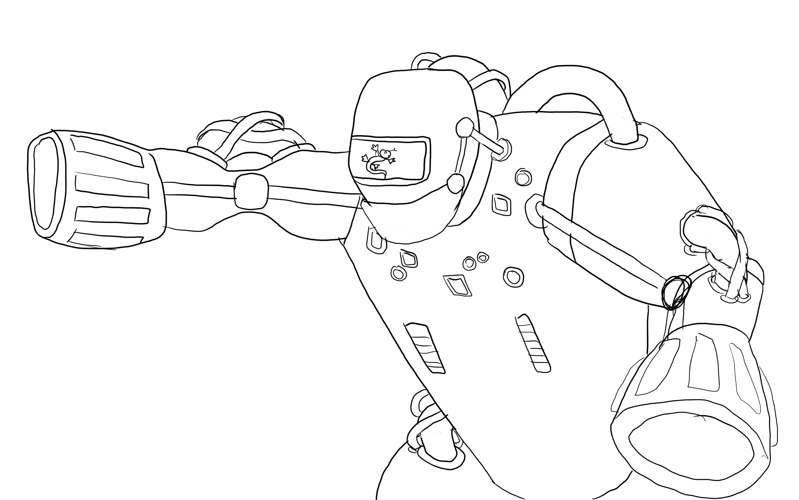 a concept-art render of a mech, piloted by a collective of sticky little lizards.