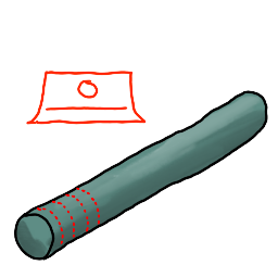 a coil of clay with chunks marked with red lines