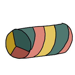 a coil of clay smoothed and rolled from three different colors