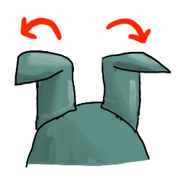 a clay bean with the long ears starting to fold down, with guide arrows