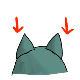 a clay bean with two ears pressed into it, with guide arrows