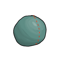 a ball of clay with a cut guide to slice it in half