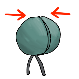 a round ear being pressed back into a whole