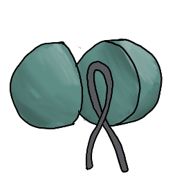 two half-spheres of clay with a wire loop in them