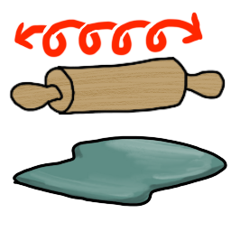 a flattened clay piece with a rolling pin and a looping arrow