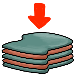 the flat bits of clay being pressed down, with an arrow