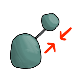 two bits of clay with a straight piece of wire between them, being pushed together, with an arrow guide